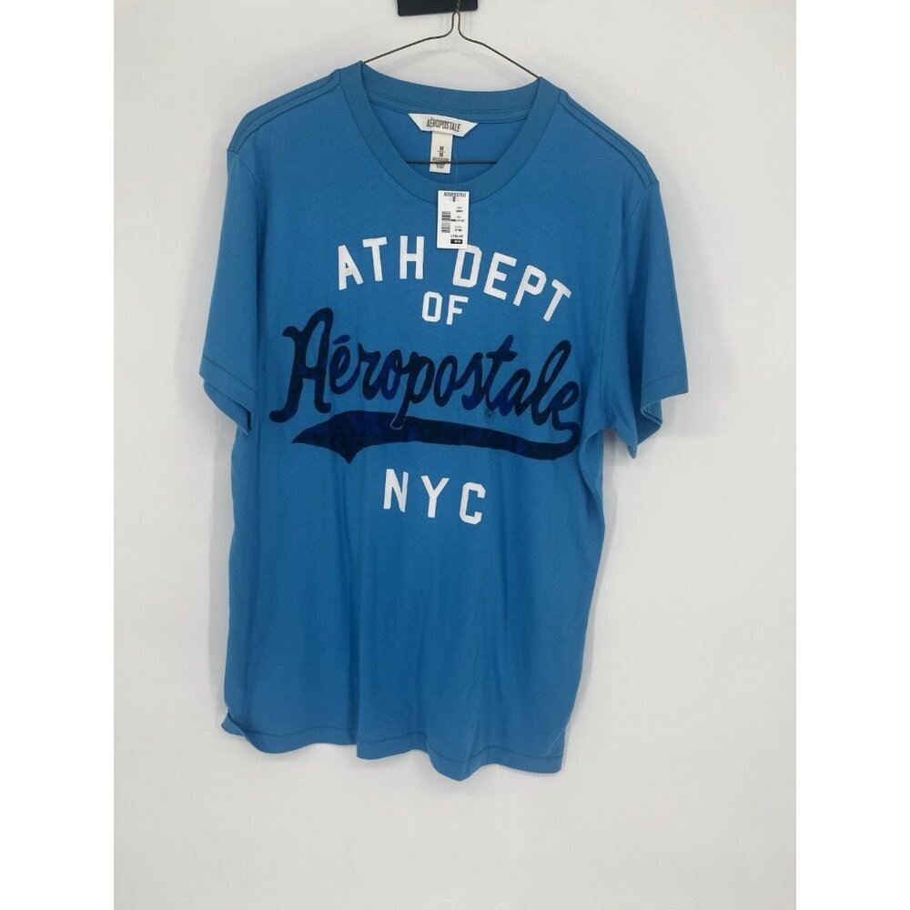 Aeropostale Shirt Womens Medium Blue Crew Neck Short Sleeve NYC AERO Logo Casual